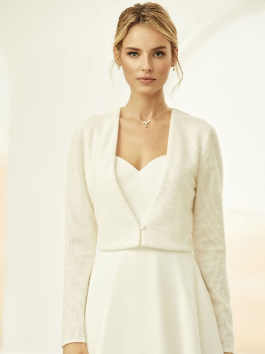 Fotografia: Bianco Avorio - Cardigan da sposa a maniche lunghe in maglia E317