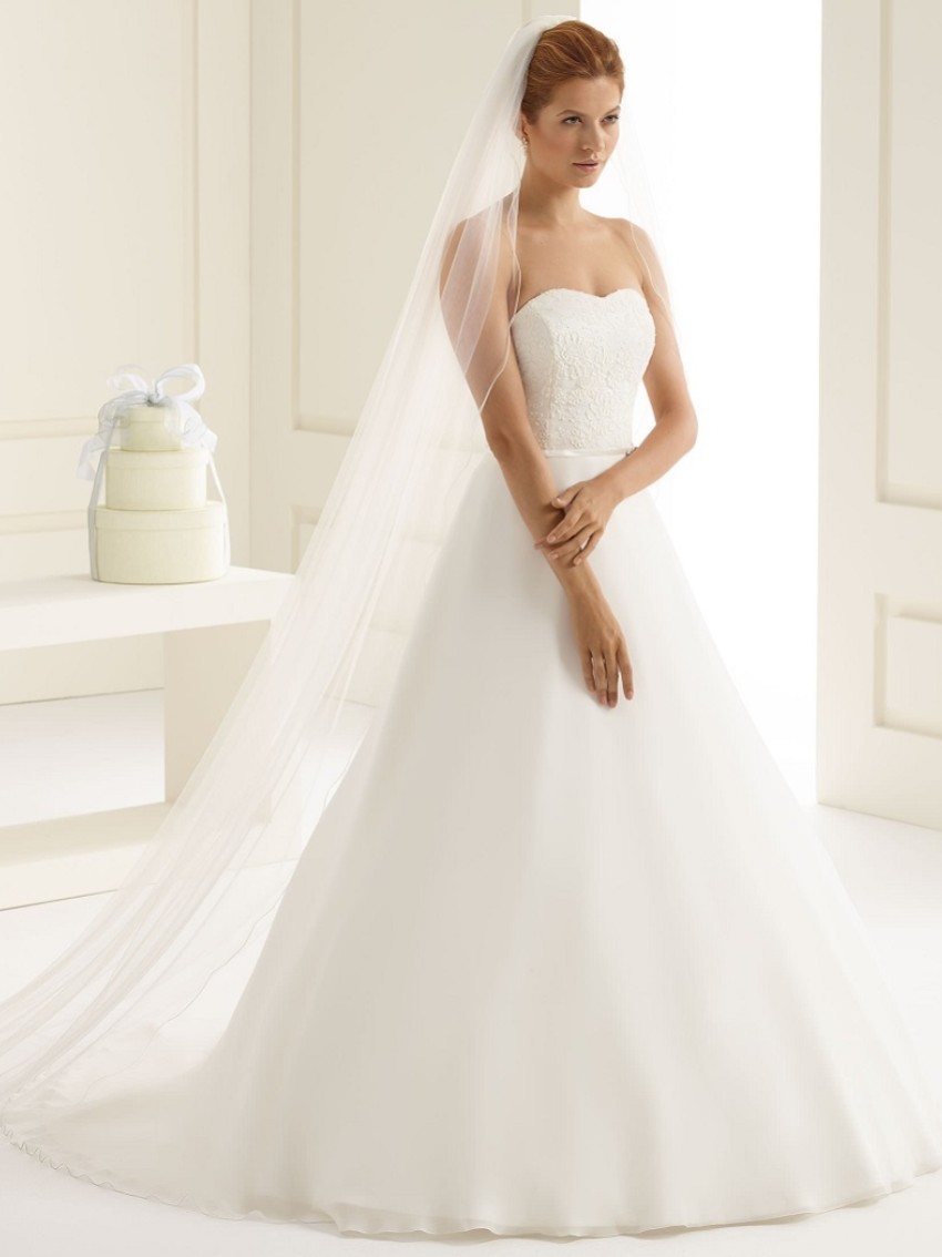 Photograph: Bianco Ivory Plain Single Tier Cathedral Veil with Corded Edge S213