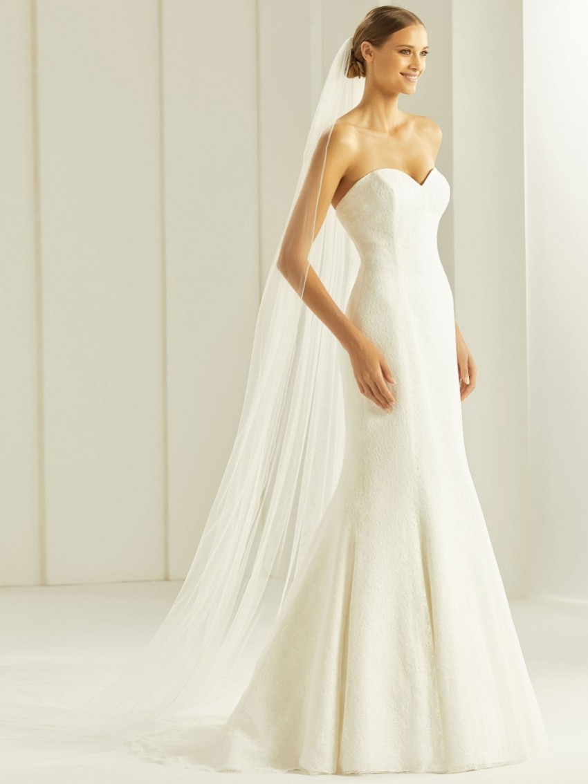 Photograph: Bianco Ivory Single Tier Beaded Edge Cathedral Veil S305