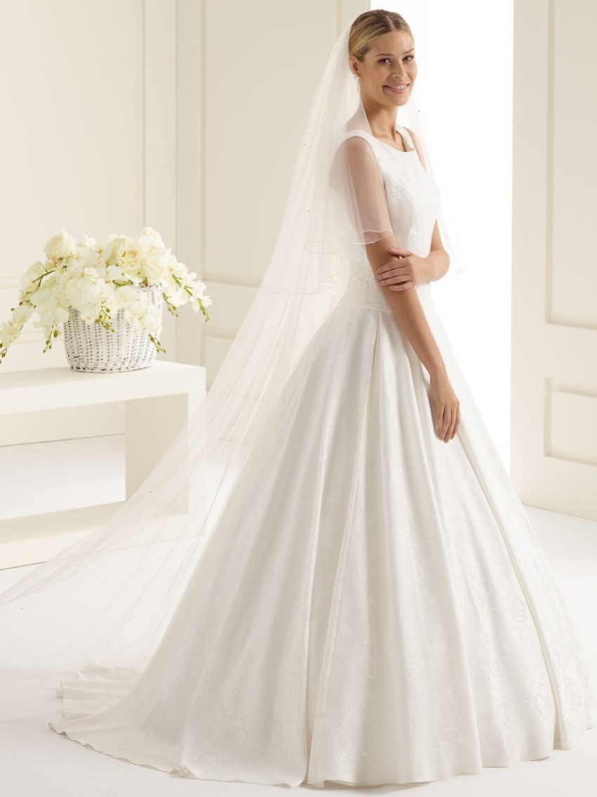 Photograph: Bianco Ivory Two Tier Swarovski Crystal Chapel Veil with Corded Edge S221