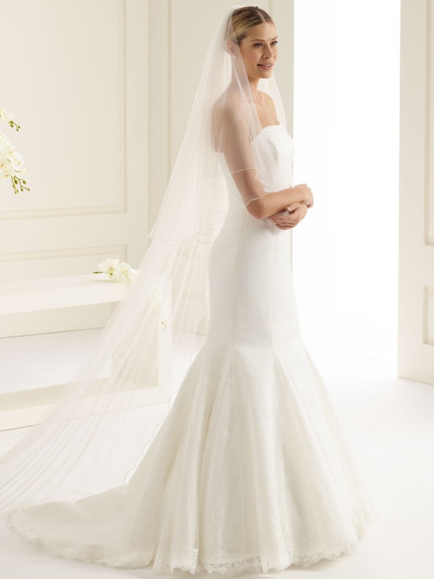 Photograph: Bianco Plain Two Tier Cathedral Veil with Corded Edge S143
