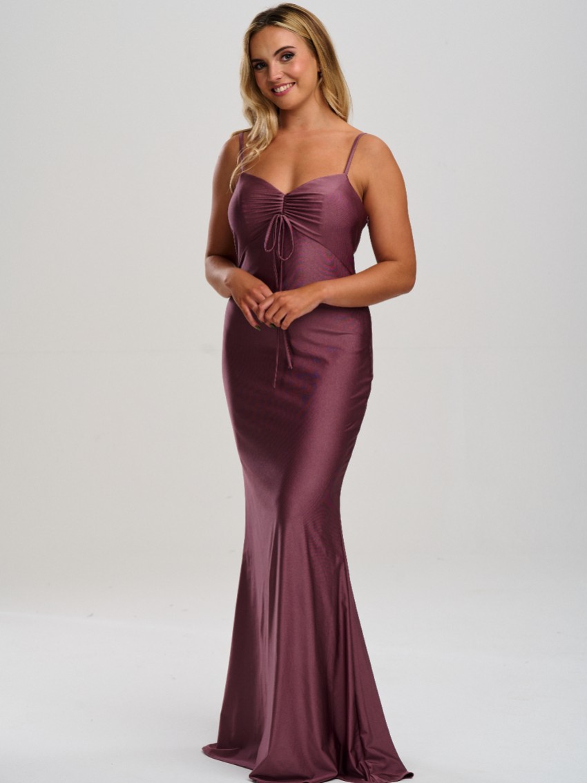 Photograph: Linzi Jay Tie Front Stretch Satin Fitted Prom Dress