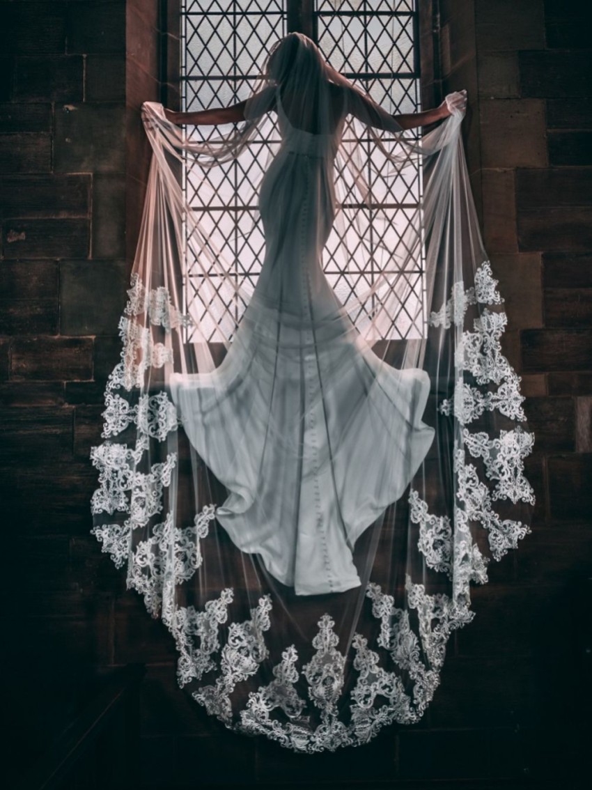 Perfect Bridal Ivory Long Single Tier Veil with Lace Train