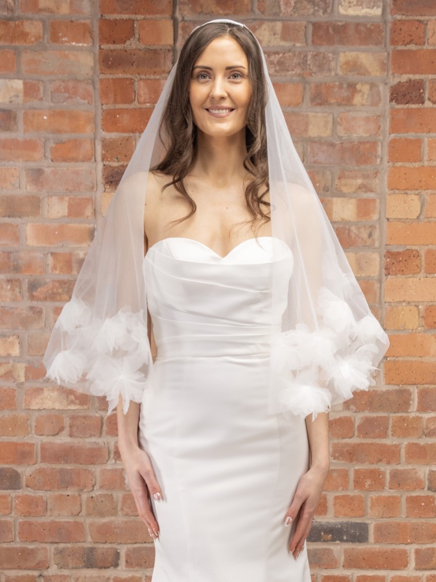 Photograph: Perfect Bridal Ivory Two Tier 3D Flowers Edge Fingertip Veil