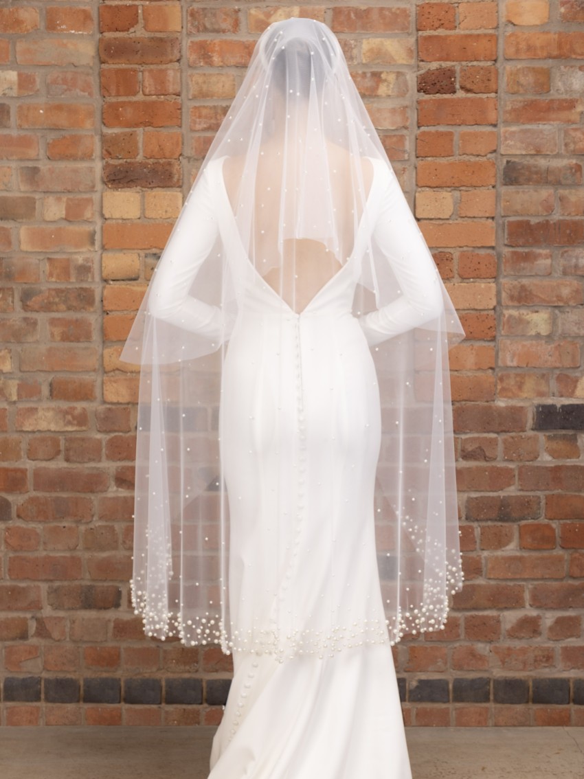 Photograph: Perfect Bridal Ivory Two Tier Heavily Embellished Pearl Waltz Length Veil (Voile de valse)