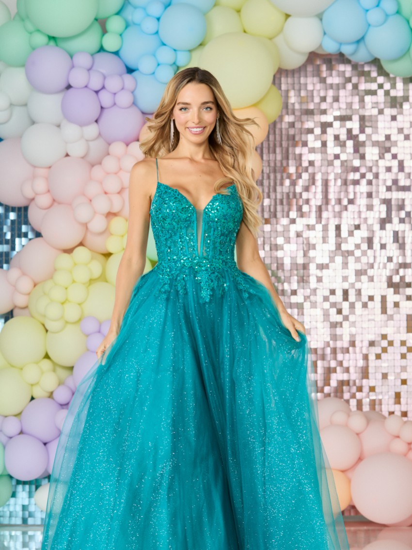 Photograph: Tiffanys Sabina Teal Prom Dress