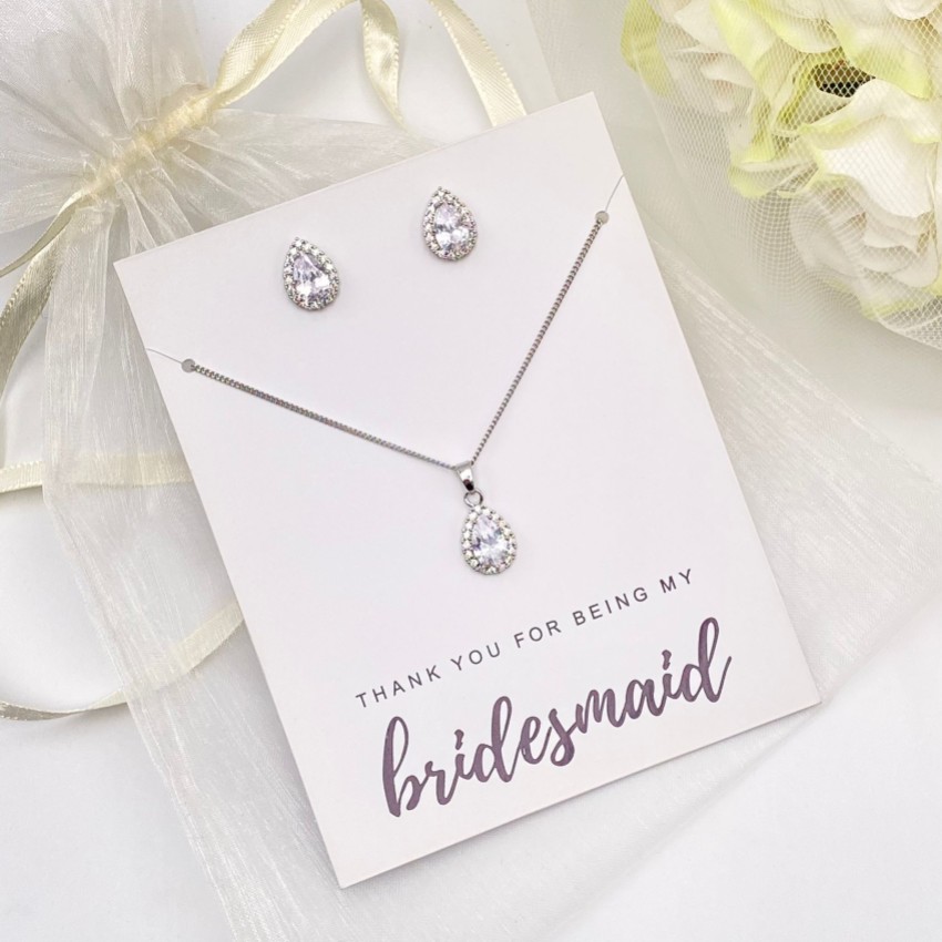 Photograph: 'Thank You For Being My Bridesmaid' Silver Crystal Stud Jewelry Set