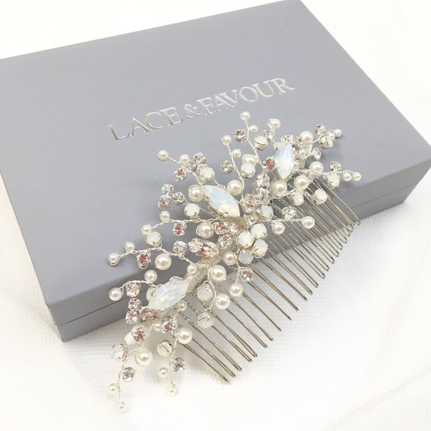 Photograph: Adeline Opal Crystal and Pearl Wedding Hair Comb