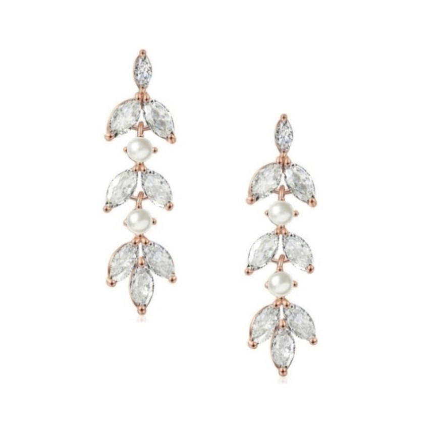 Photograph: Amalia Rose Gold Cubic Zirconia and Pearl Drop Earrings