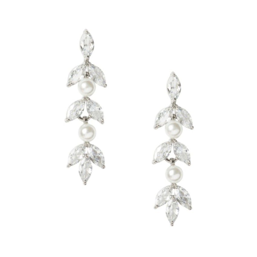 Photograph: Amalia Silver Cubic Zirconia and Pearl Drop Earrings