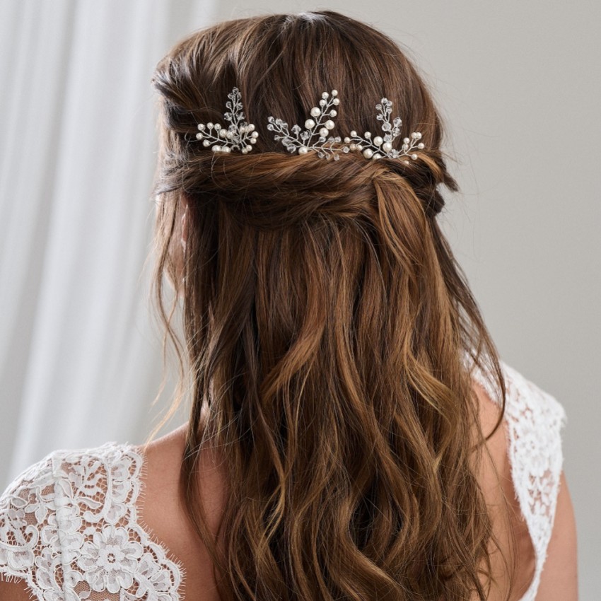 Photograph: Arianna Set of 3 Pearl and Crystal Wedding Hair Pins ARP751