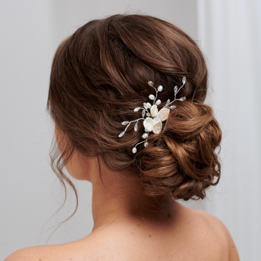 Photograph: Aster Freshwater Pearl Flower Bridal Hair Comb