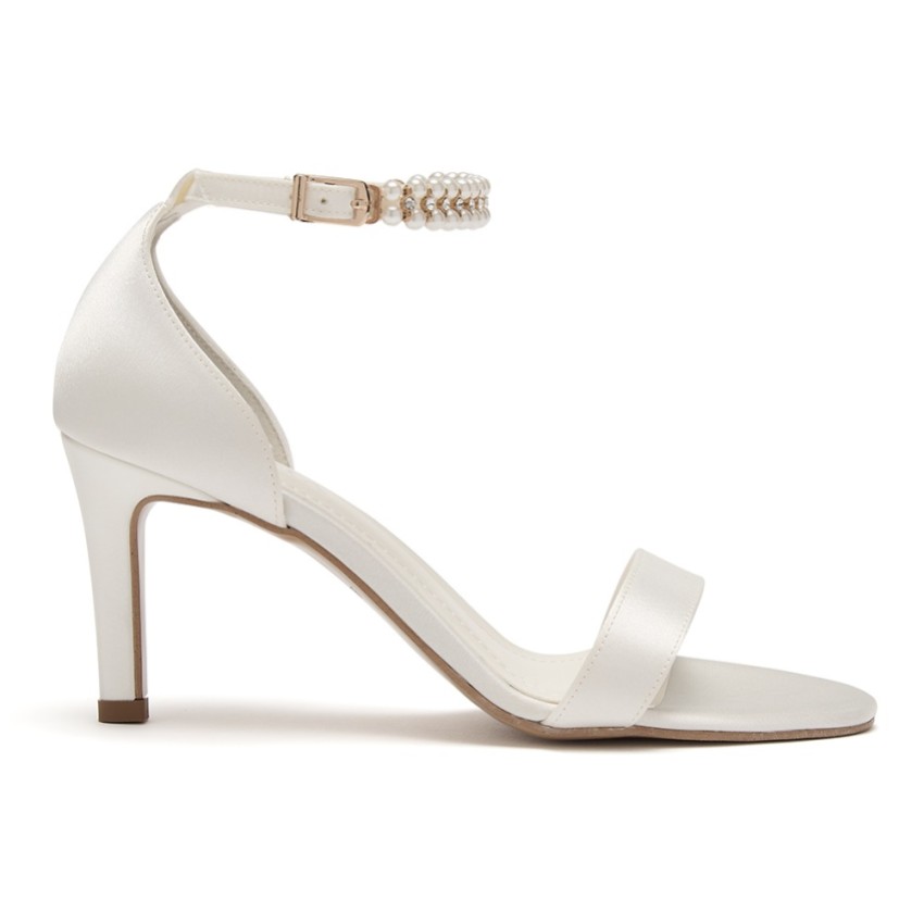 Photograph: Avalia Elva Ivoire Satin Barely There Pearl Ankle Strap Sandals