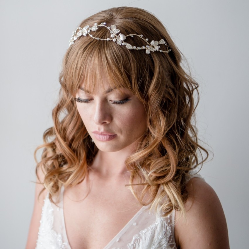 Photograph: Azalea Entwined Golden Vine of Leaves Bridal Headpiece