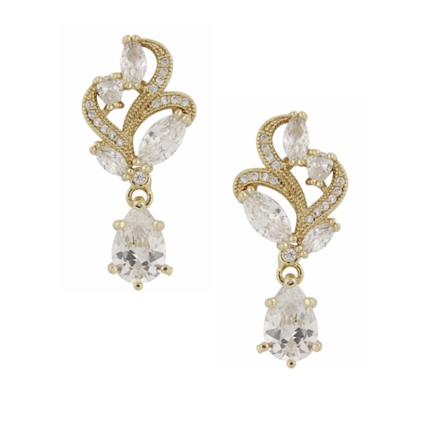 Photograph: Bejeweled Crystal Vintage Wedding Earrings (Gold)