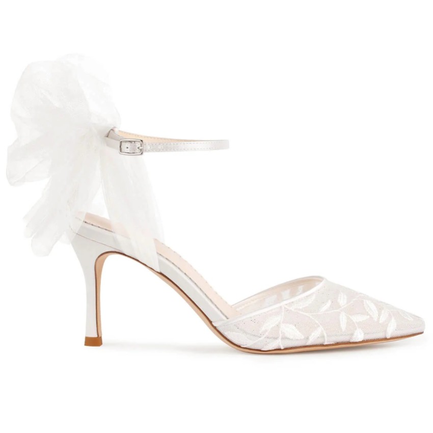 Photograph: Bella Belle Joselyn Ivory Floral Lace Ankle Strap Heels with Tulle Bows