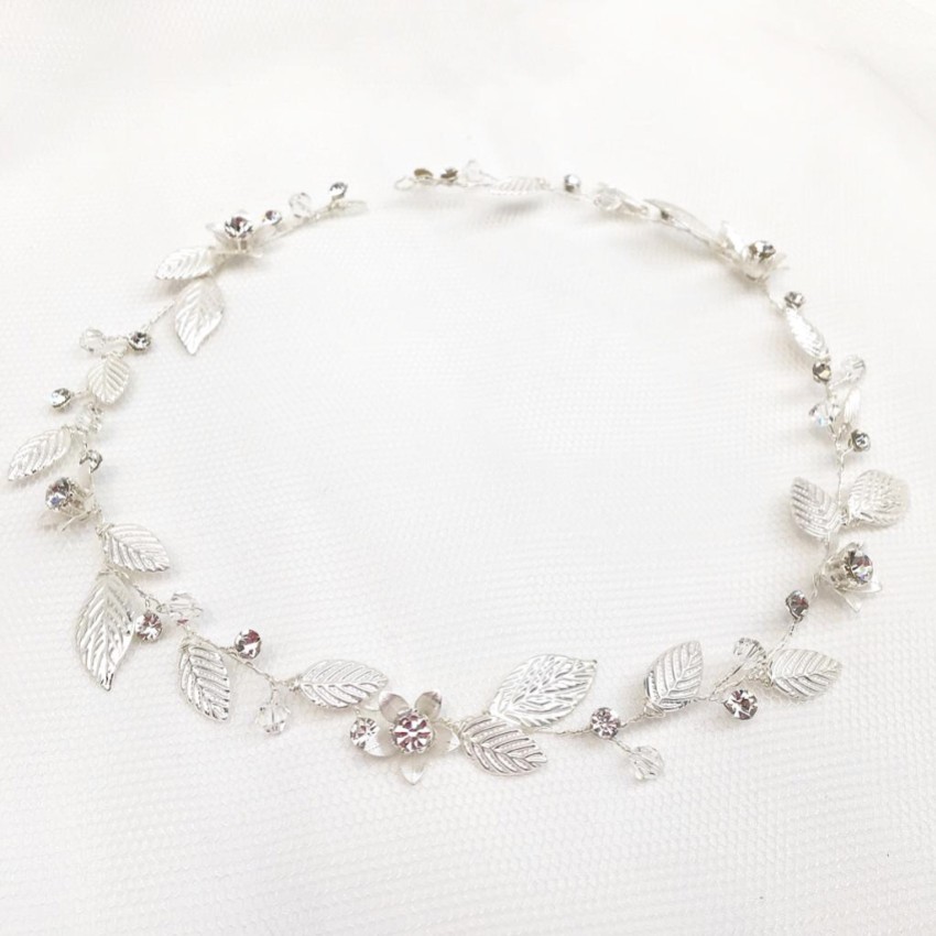 Photograph: Bianco Silver Leaves and Crystal Flowers Bridal Halo 2706