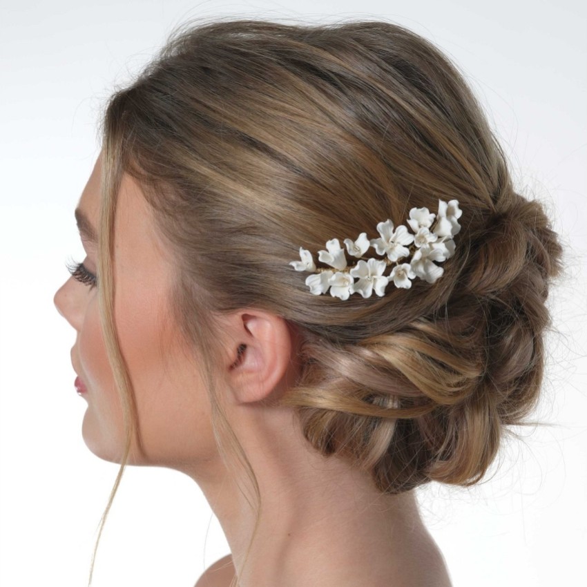 Photograph: Camellia Ivory Porcelain Flower Gold Hair Comb