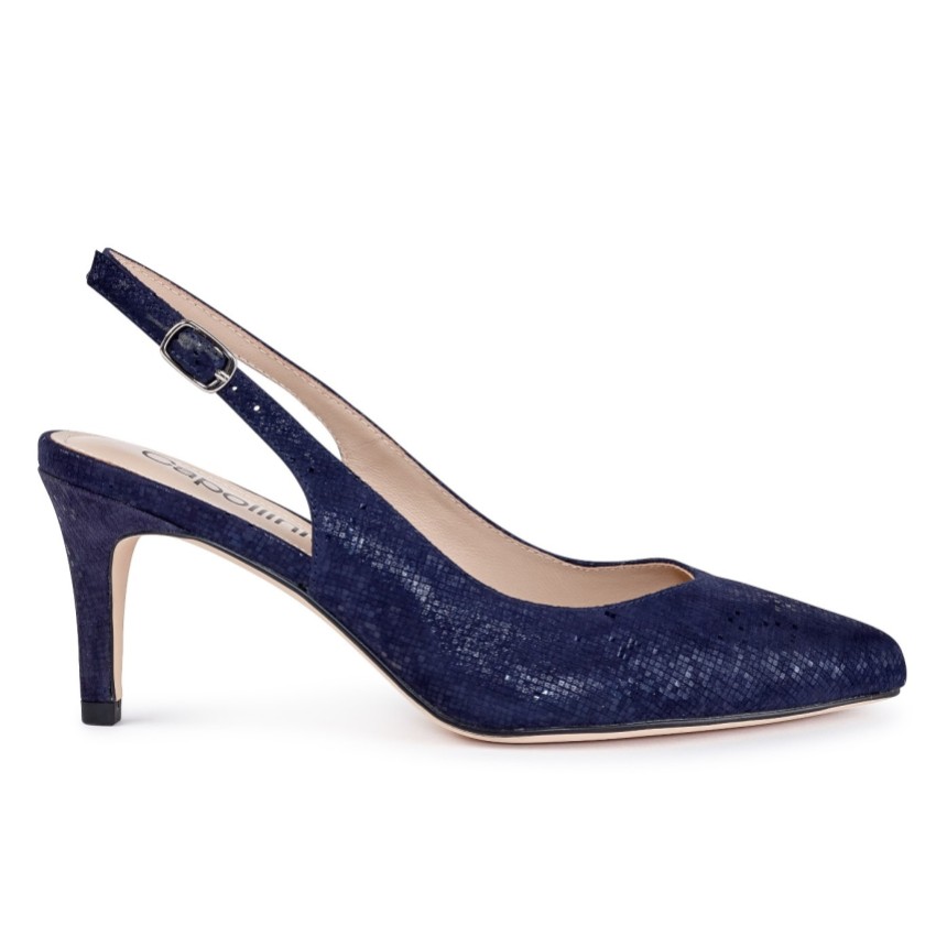Fotografia: Capollini Catherine - Sandali con tacco medio in pelle di nabuk color navy