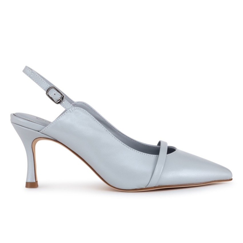 Fotograf: Capollini Emory Cloud Graue Leder Slingbacks mit mittlerem Absatz