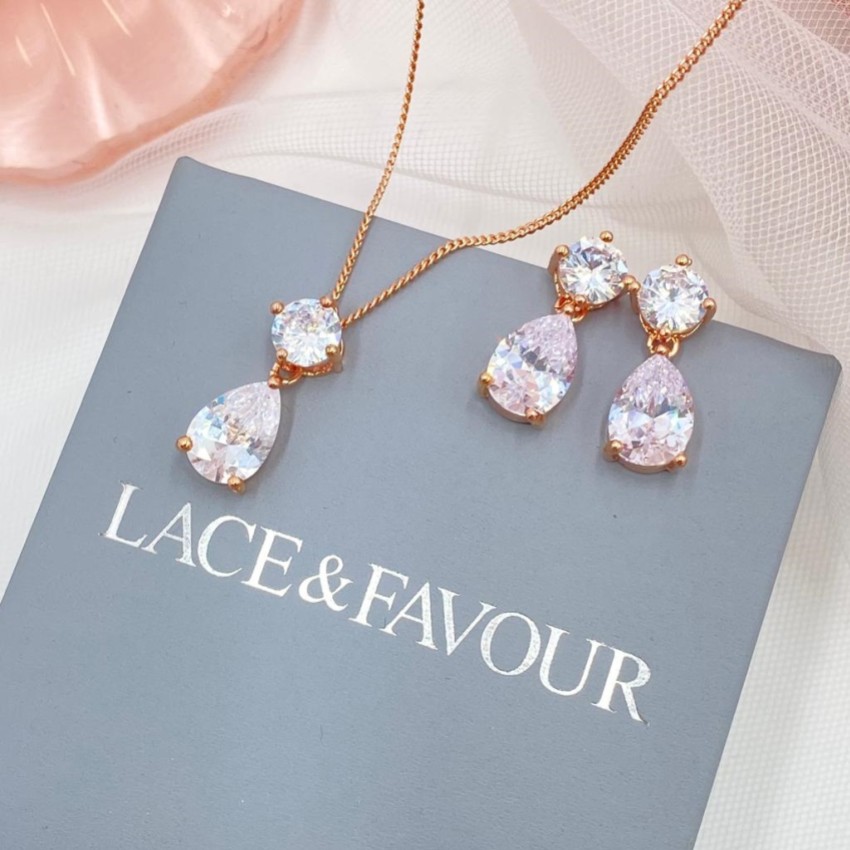 Photograph: Cleo Or Rose Teardrop Cubic Zirconia Wedding Jewellery Set