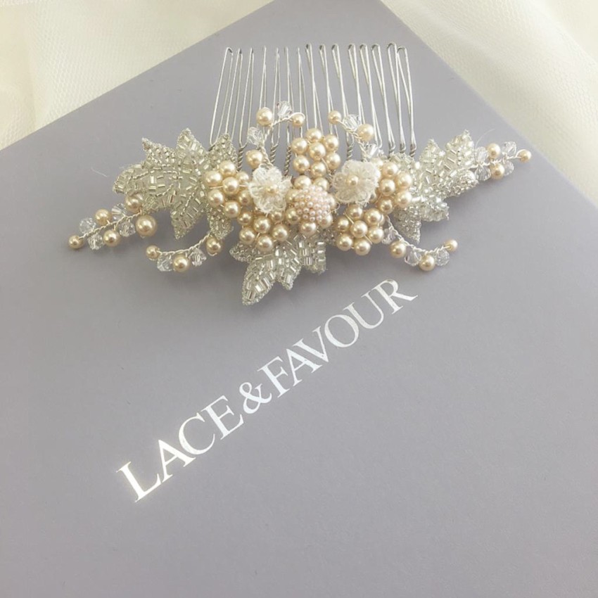 Photograph: Elouise Beaded Leaves and Champagne Pearl Vintage Inspired Hair Comb