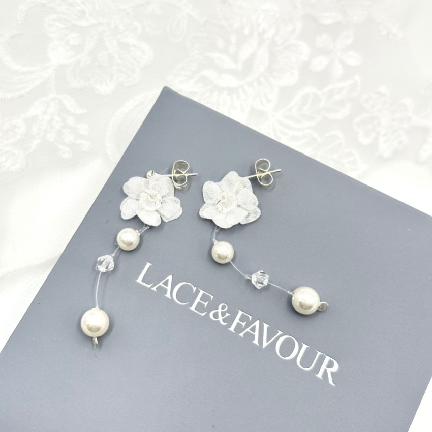 Photograph: Faerie Pearl and Crystal Drop Flower Earrings