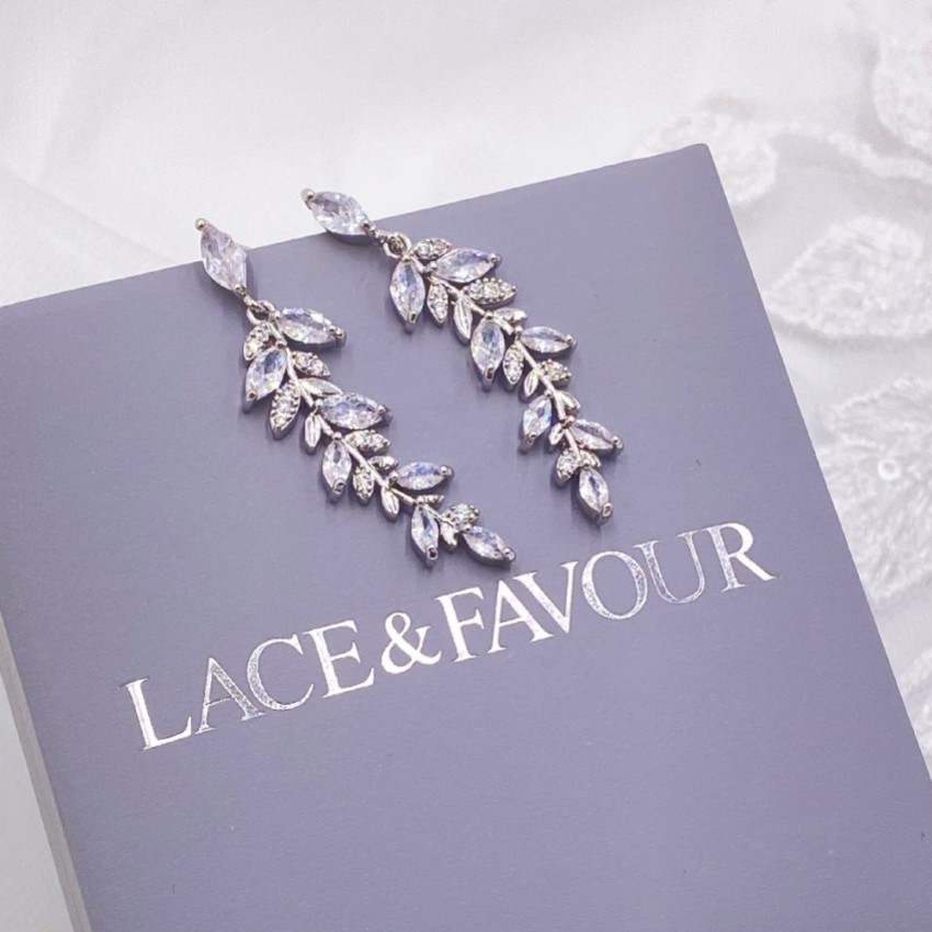 Photograph: Fern Silver Sparkly Crystal Leaves Earrings