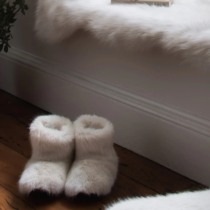 Photograph: Helen Moore Ermine Blanc Faux Fur Slipper Boots