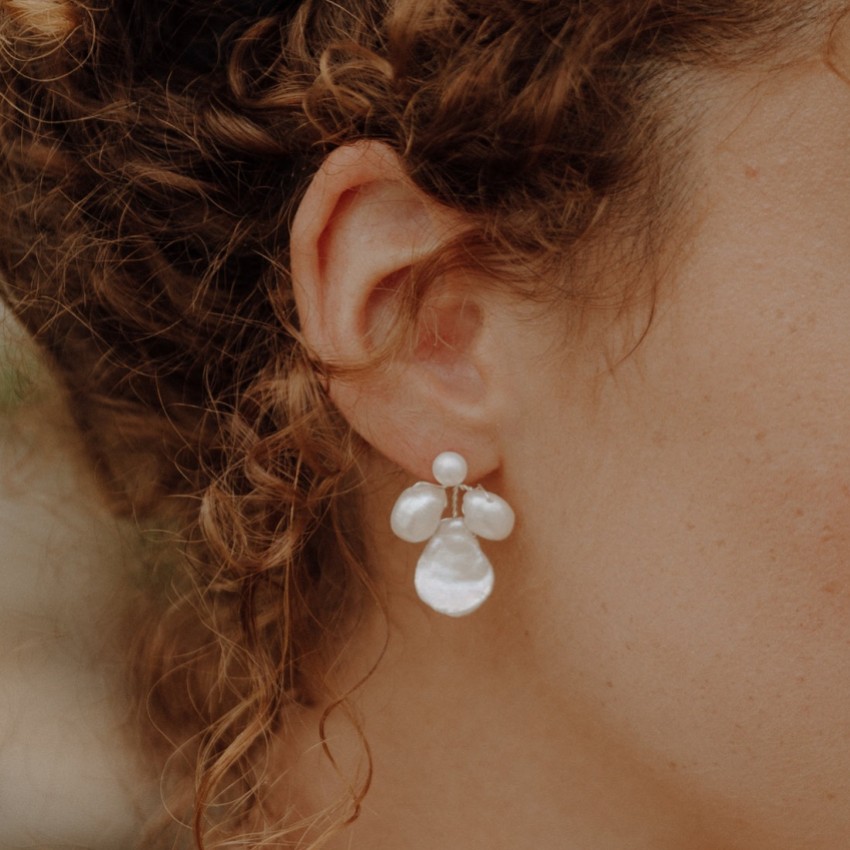 Photograph: Hermione Harbutt Beatrice Silver Baroque Pearl Earrings