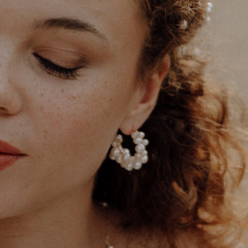 Photograph: Hermione Harbutt Milena Pearl Embellished Hoop Earrings
