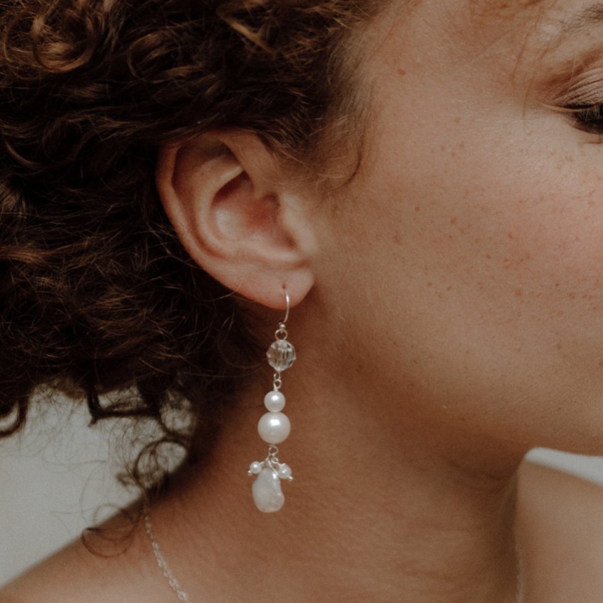 Photograph: Hermione Harbutt Oslo Baroque Pearl and Crystal Drop Earrings