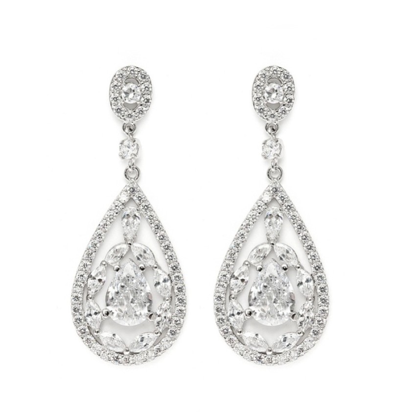 Photograph: Hollywood Vintage Inspired Cubic Zirconia Drop Earrings (Silver)