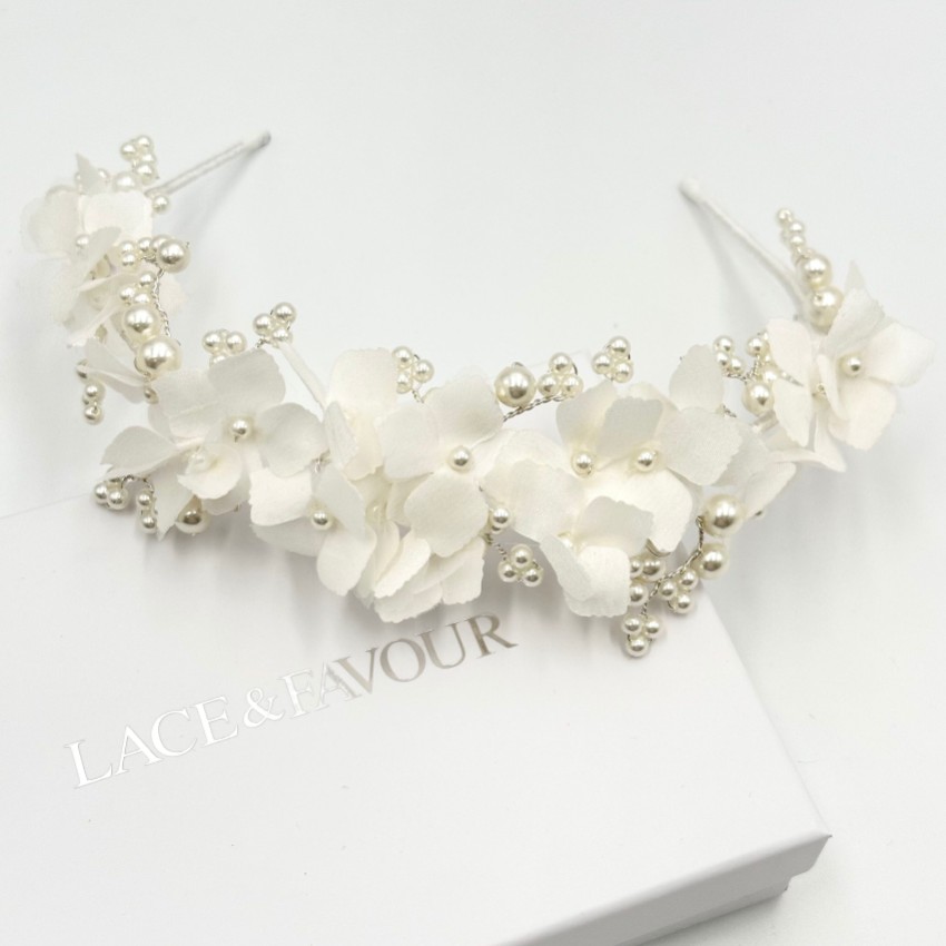 Photograph: Hydrangea Ivory Fabric Flowers and Pearl Bridal Headband