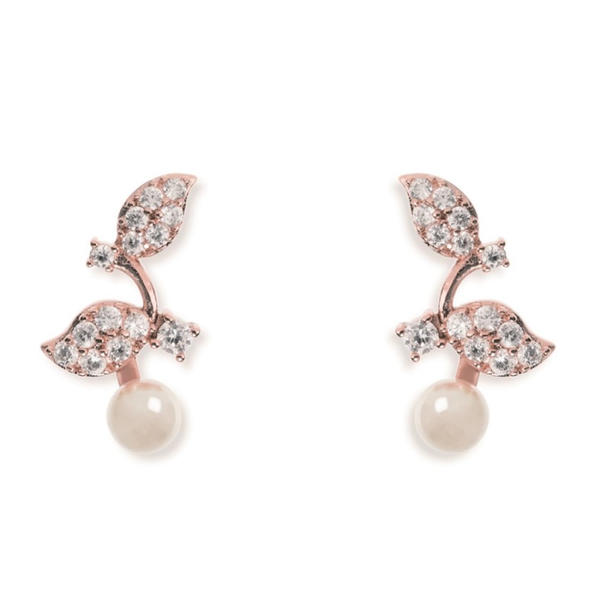 Photograph: Ivory and Co Aphrodite Crystal Leaves and Pearl Wedding Earrings (Rose Gold)