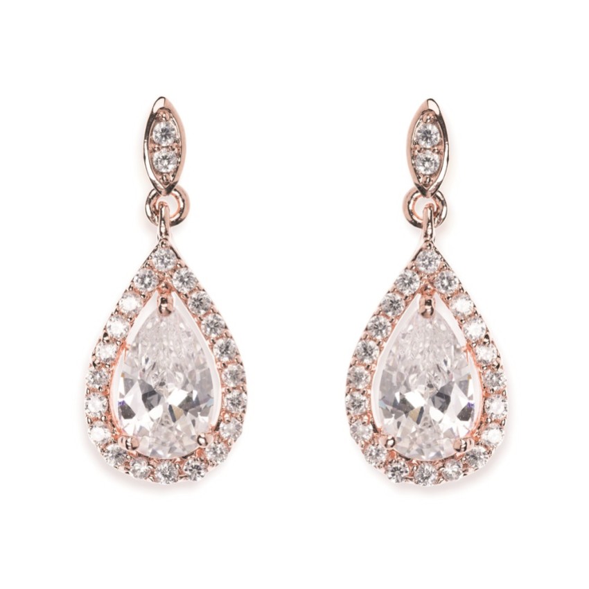 Photograph: Ivory and Co Belmont Crystal Drop Wedding Earrings (Rose Gold)