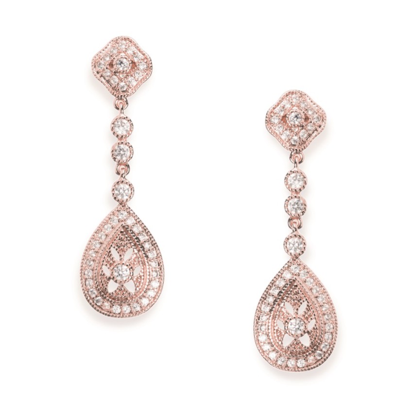 Photograph: Ivory and Co Boucles d'oreilles mariage Moonstruck en or rose et cristal