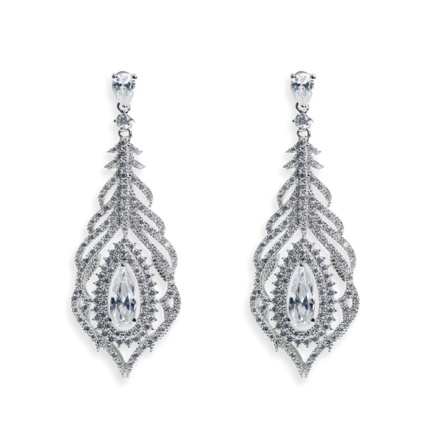 Photograph: Ivory and Co Cafe Royale Crystal Feather Wedding Earrings