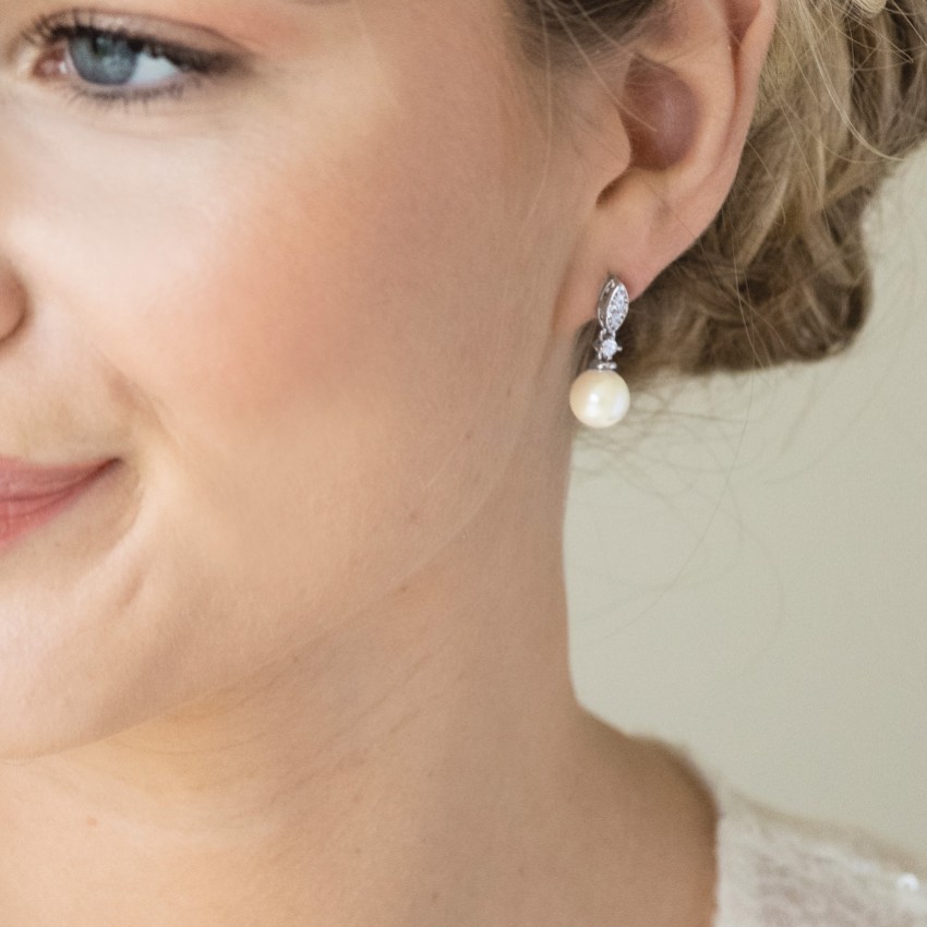 Photograph: Ivory and Co Dublin Silver Crystal Classic Pearl Drop Earrings
