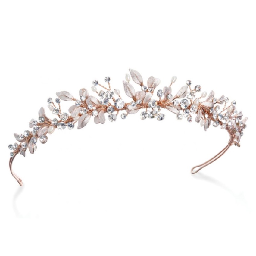 Photograph: Ivory and Co Elfin Rose Gold Enameled Leaves and Crystal Wedding Tiara