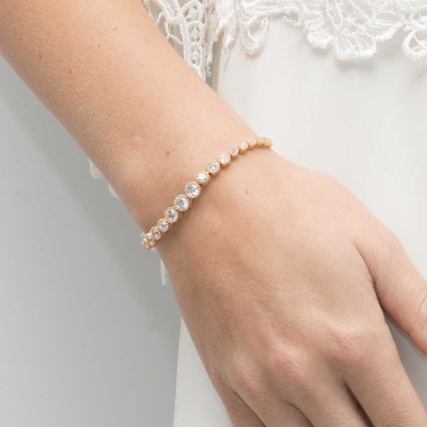 Photograph: Ivory and Co Marseille Gold Graduating Crystal Toggle Bracelet