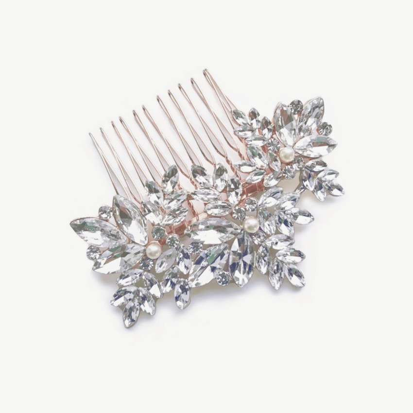 Photograph: Ivory and Co Moonstar Rose Gold Sparkling Crystal and Pearl Hair Comb