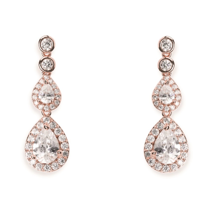 Photograph: Ivory and Co Sorbonne Crystal Teardrop Wedding Earrings (Rose Gold)