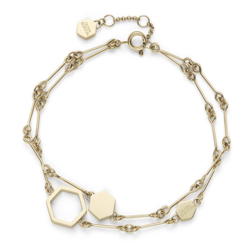 Photograph: Olivia Burton Bracelet double chaîne en nid d'abeille plaqué or