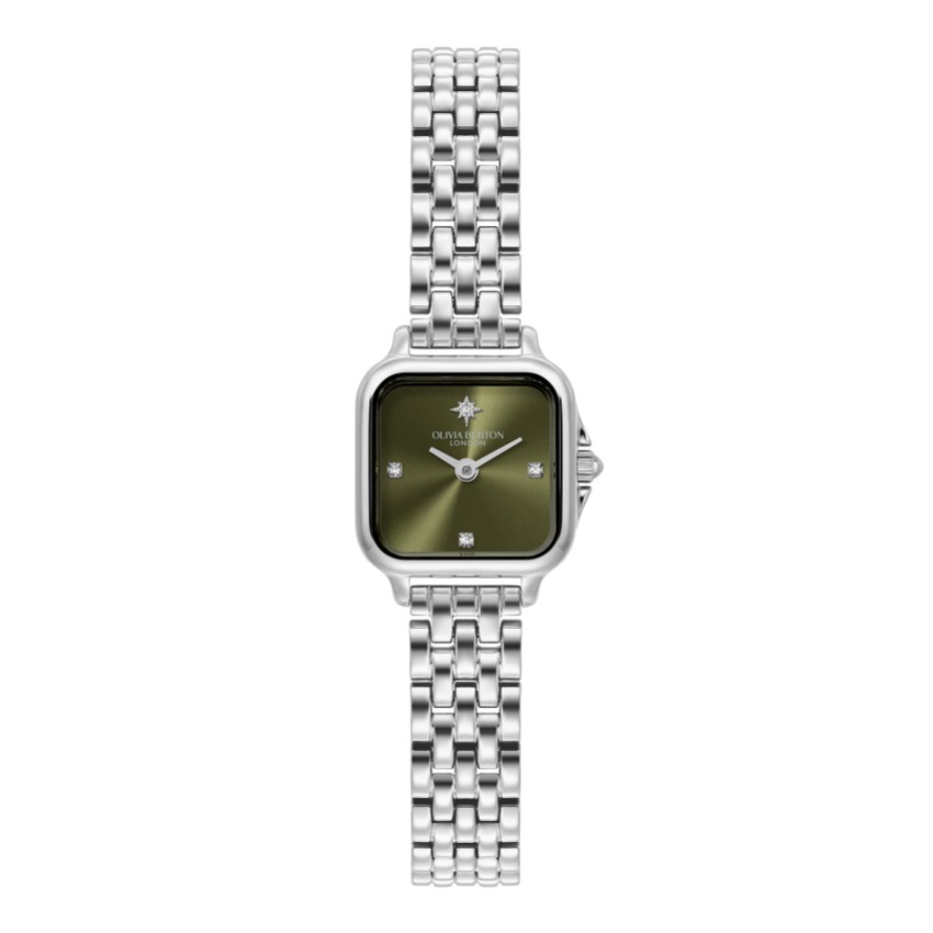 Photograph: Olivia Burton Mini Grosvenor 20mm Sage Green and Silver Bracelet Watch