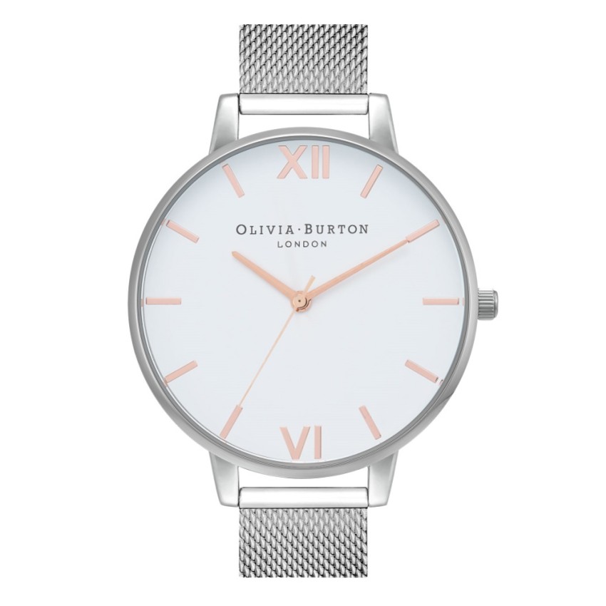 Fotografia: Olivia Burton Orologio Classic 38 mm a maglia bianca e argento