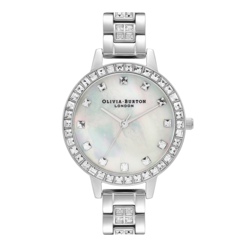 Fotografia: Olivia Burton Orologio con bracciale in argento da 34 mm in madreperla e cristalli