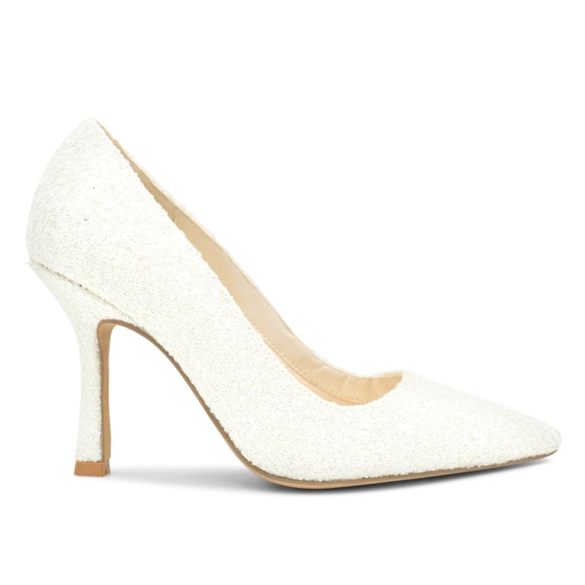 Photograph: Paradox London Cassia White Glitter High Heel Court Shoes