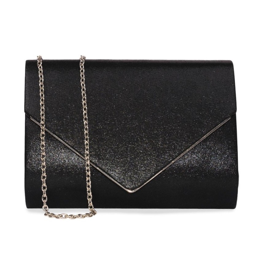 Photograph: Paradox London Darcy Black Shimmer Envelope Clutch Bag