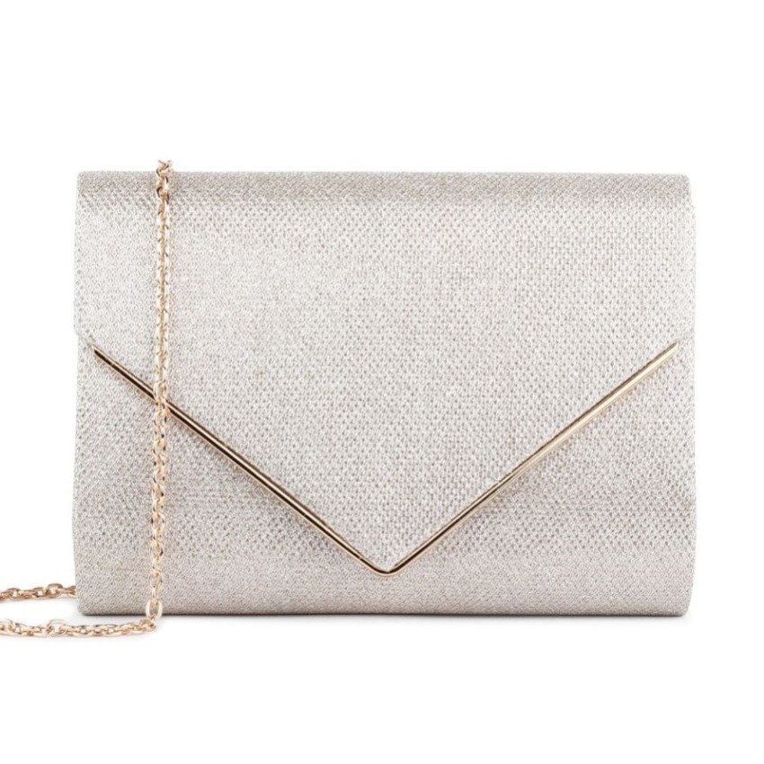 Photograph: Paradox London Darcy Champagne Glitter Envelope Clutch Bag